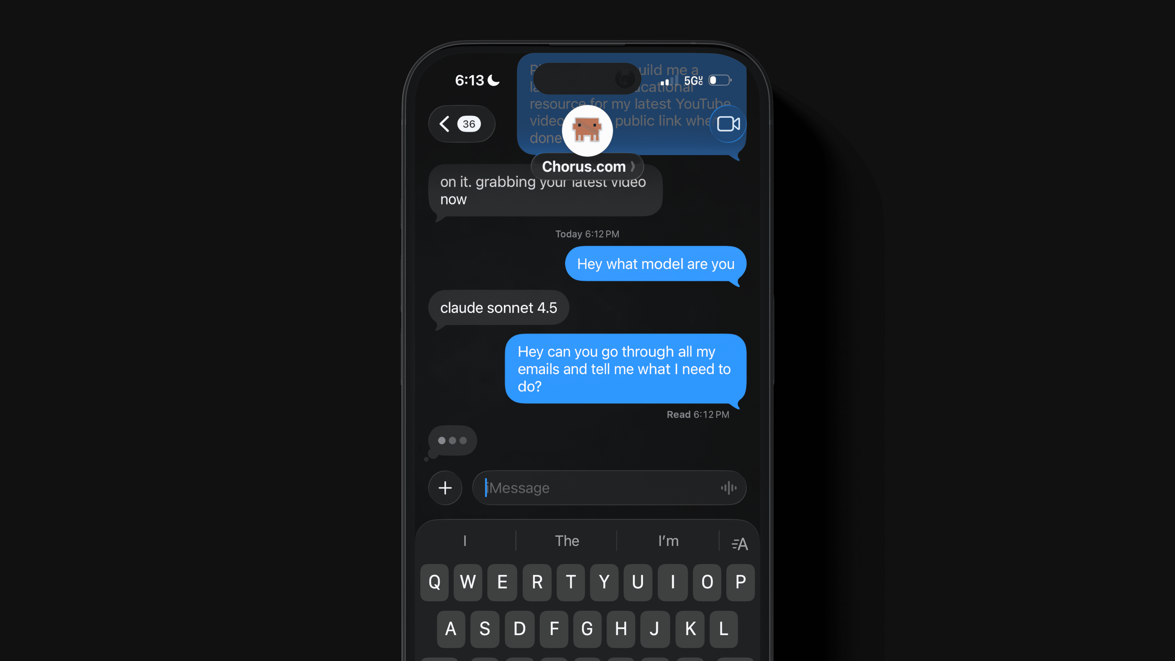 Chorus.com running as an AI agent in iMessage